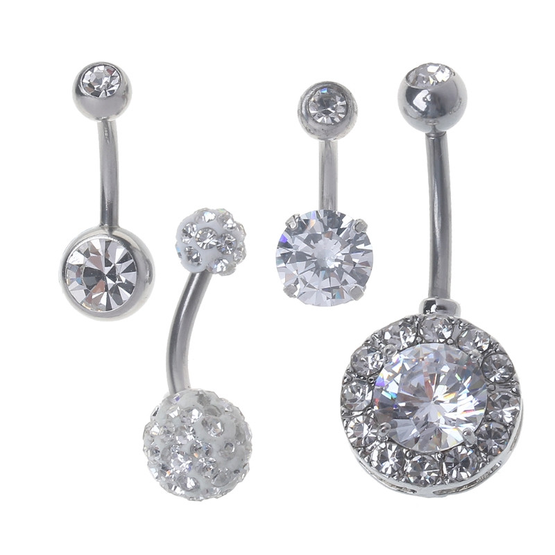 Opal Body Jewelry
 4PCS 14G Stainless Steel CZ Opal Belly Button Rings Navel
