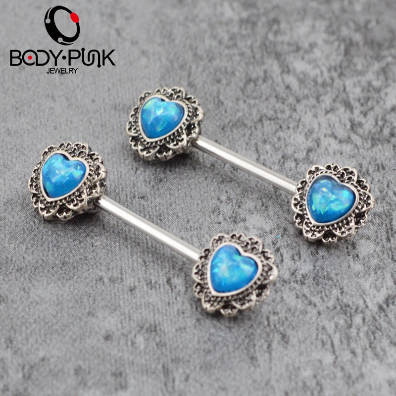 Opal Body Jewelry
 6 Colors Trendy y Barbell Heart shaped Opal Nipple