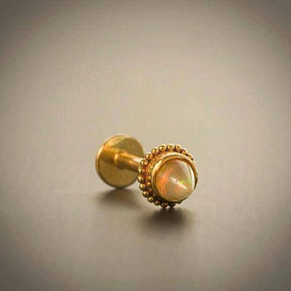 Opal Body Jewelry
 Gold Opal Labret Stud 16g Labret Ear Cartilage Opal Stud