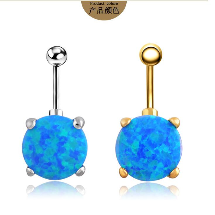 Opal Body Jewelry
 blue Opal Double Gemmed Belly Ring Opal Body Jewelry Gold