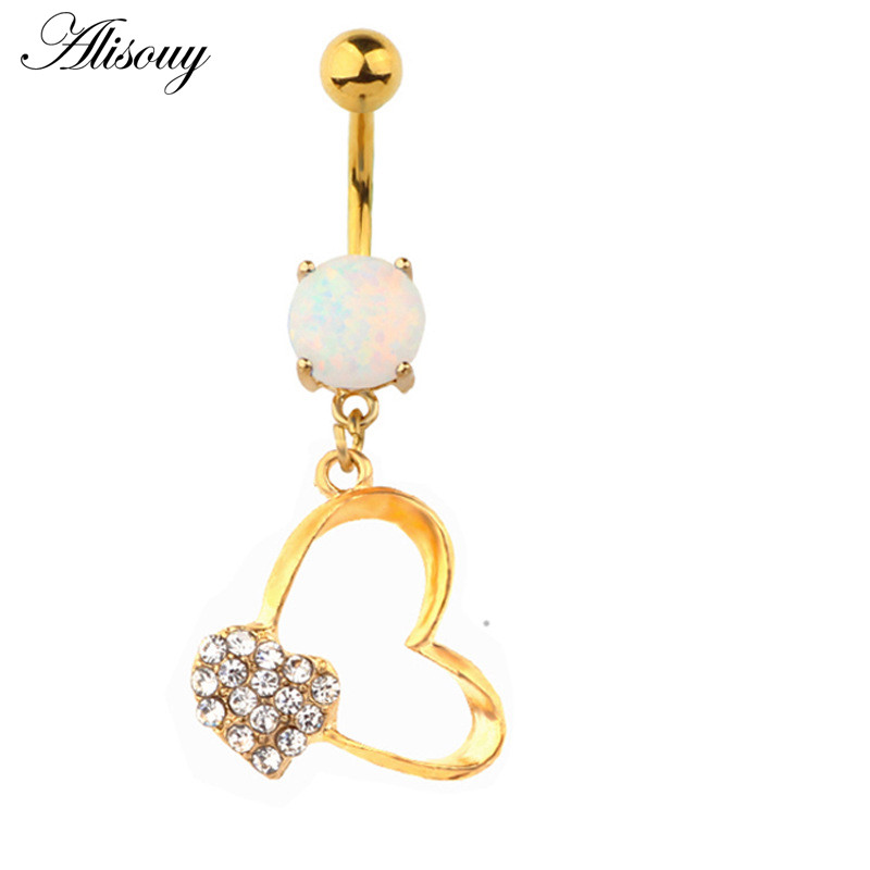 Opal Body Jewelry
 Alisouy Opal Heart Dangle Navel Ring Body Jewelry Helix