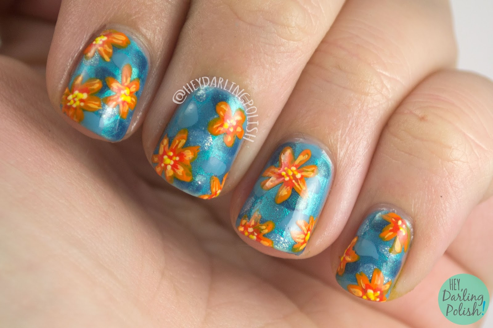 Orange And Blue Nail Designs
 Hey Darling Polish Freehand Nail Art Challenge