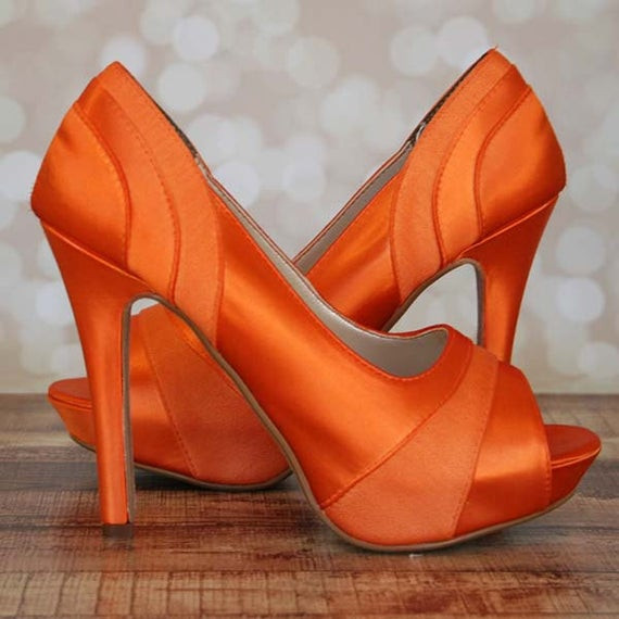 Orange Shoes For Wedding
 Orange Wedding Shoes Orange Platform Peeptoes with Chiffon