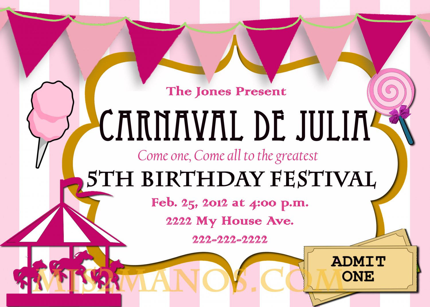 Order Birthday Invitations Online
 Carnival Birthday Party Invitation diy Printable Pink