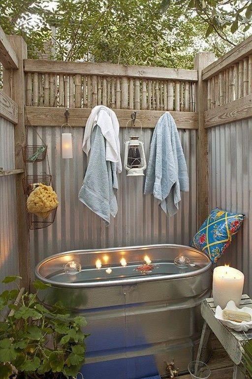 Outdoor Bathtub DIY
 Here is simple and cheap outdoor bath design idea Having