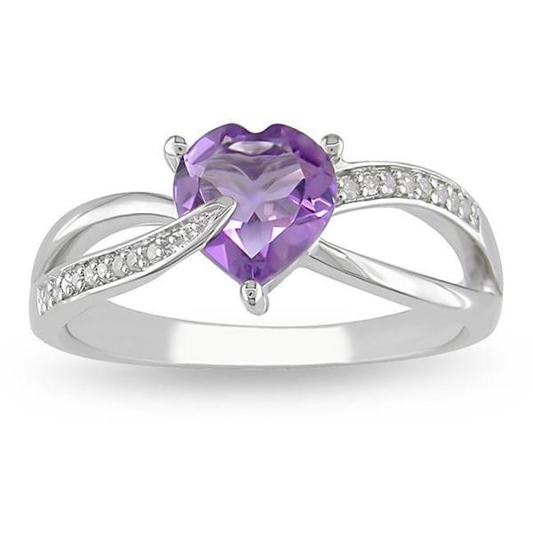Overstock Com Wedding Rings
 Miadora Sterling Silver Amethyst and Diamond Accent Heart