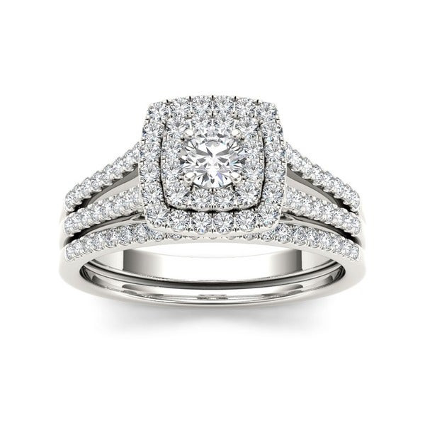 Overstock Com Wedding Rings
 De Couer 10k White Gold 3 4ct TDW Diamond Double Halo