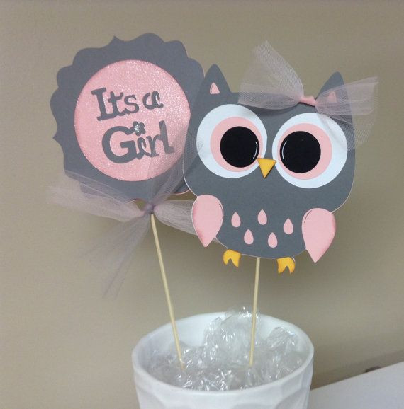 Owl Baby Shower Decor
 Pink and Grey Chevron It s a Girl Owl by