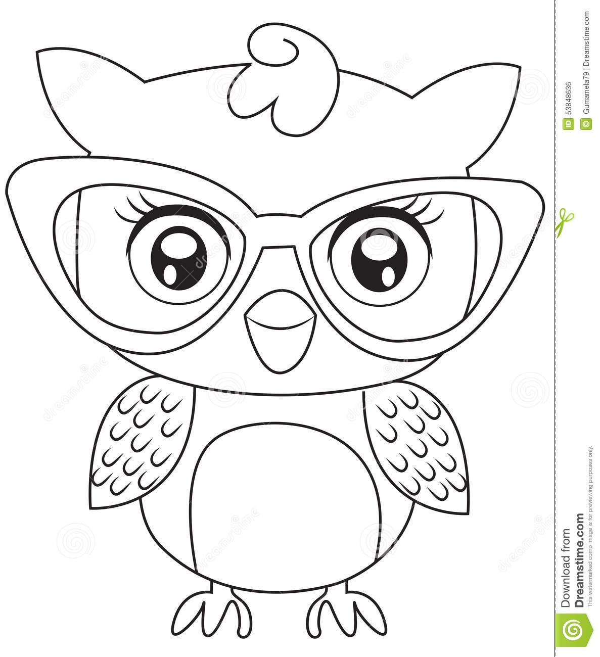 Owl Coloring Pages For Girls
 Owl With Eyeglasses Coloring Page Stock Illustration