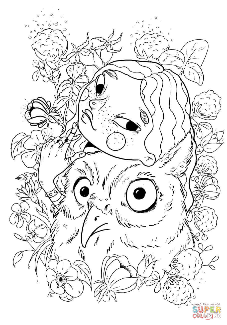 Owl Coloring Pages For Girls
 A Girl with An Owl coloring page