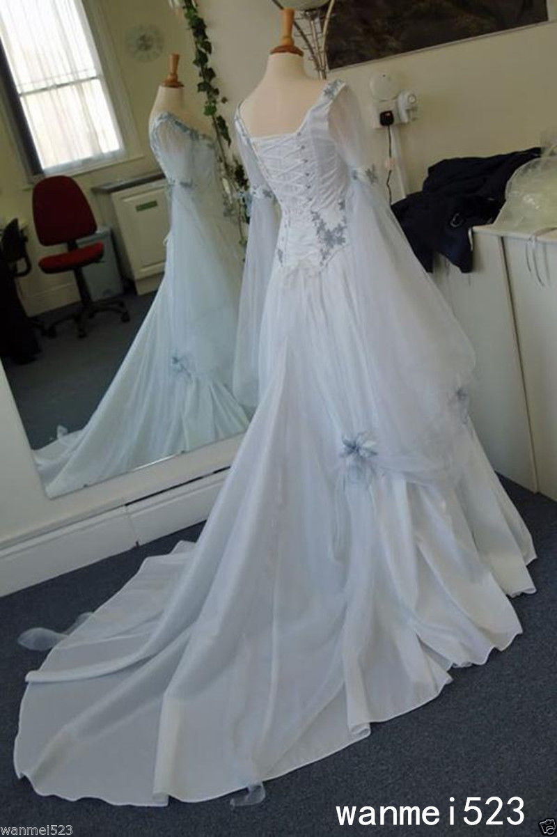 Pagan Wedding Dresses
 Celtic Wedding Dresses White Pale Blue Me val Bridal
