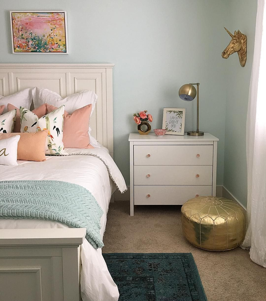 Paint Colors For Girl Bedrooms
 ️WALL color is Embellished Blue by Sherwin Williams mixed