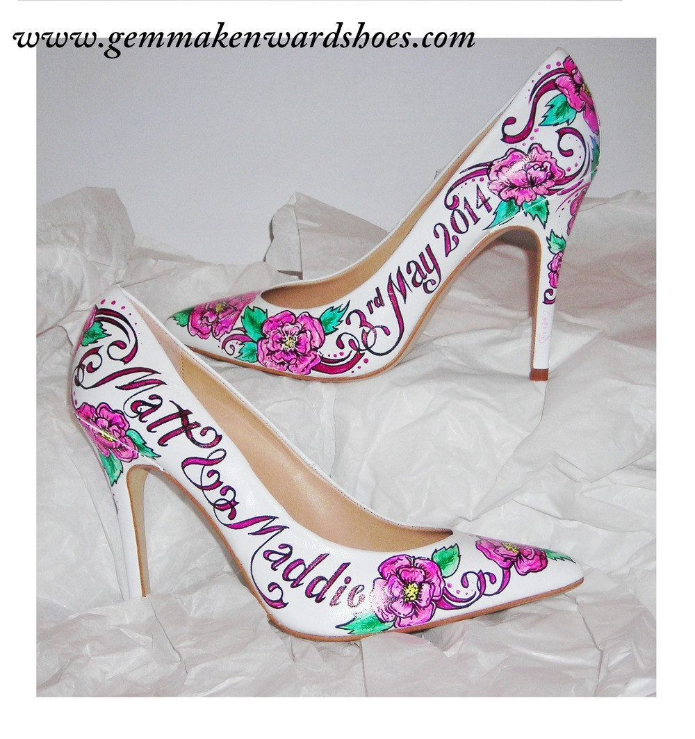 Painted Wedding Shoes
 Hand painted floral wedding shoes JPG
