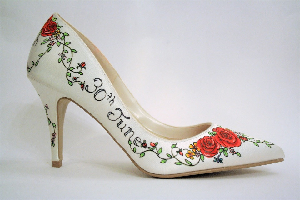 Painted Wedding Shoes
 Tattoo Rose Hand Painted Wedding Shoe Design