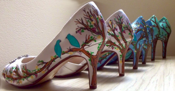 Painted Wedding Shoes
 Blue Wedding Shoes Tiffany Blue Shoes Painted Birds
