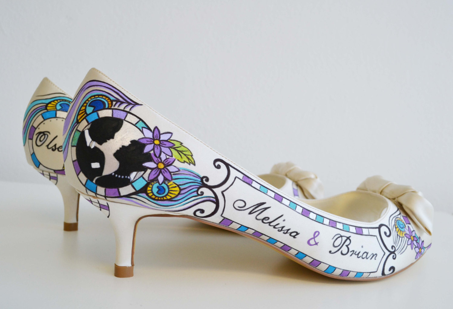 Painted Wedding Shoes
 Wedding Shoes Bridal Shoes Hand painted Heels Black