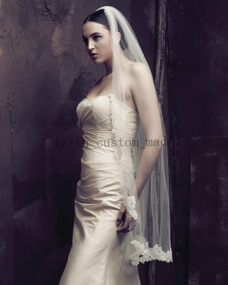 Paloma Blanca Wedding Veils
 2015 Paloma Blanca V415F Ivory Lace Bridal Veil Satin