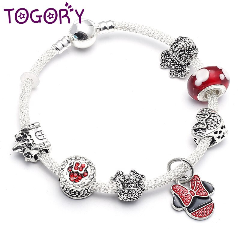 Pandora Bracelets For Kids
 TOGORY Romantic Mickey & Minnie Pendant Charms Bangle