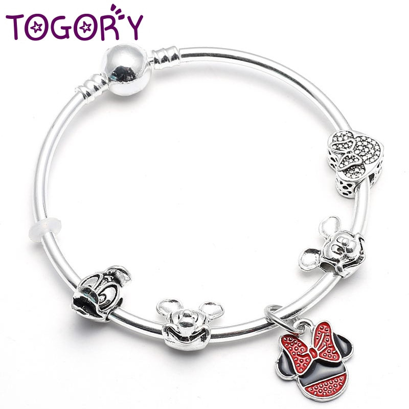 Pandora Bracelets For Kids
 TOGORY Simple Mickey & Minnie Pendant Charms Bracelet