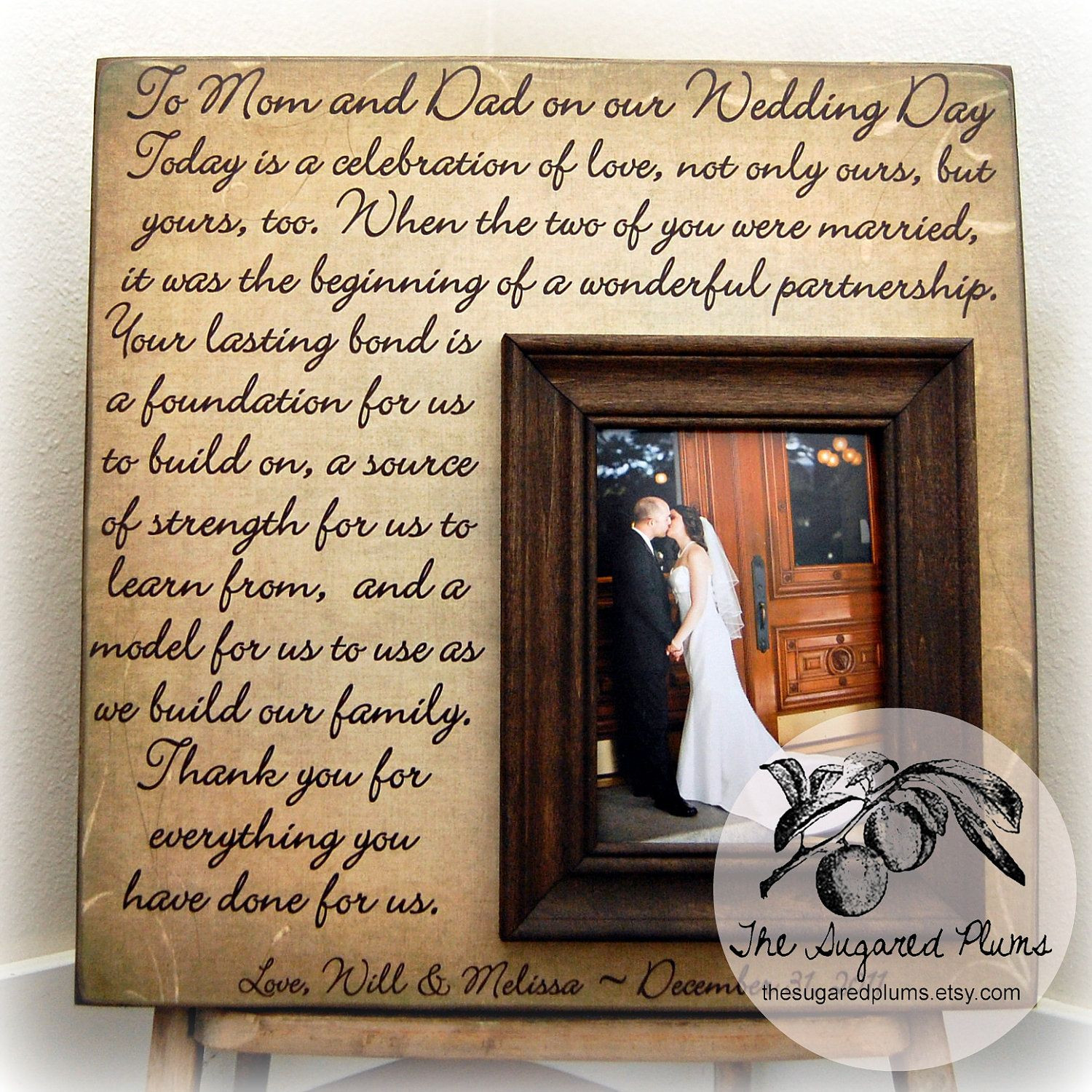 Parent Gifts For Wedding
 Parents Wedding Gift Personalized Picture Frame Custom
