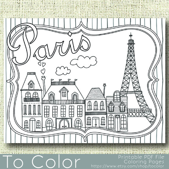 Paris Coloring Pages For Kids
 Printable Paris Coloring Page for Adults PDF JPG Instant