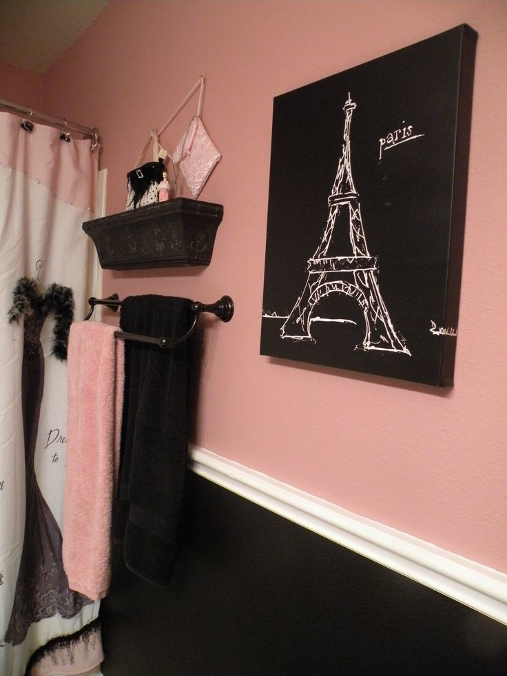 Paris Themed Bathroom Decor
 Black and pink Paris bathroom Shower curtain and
