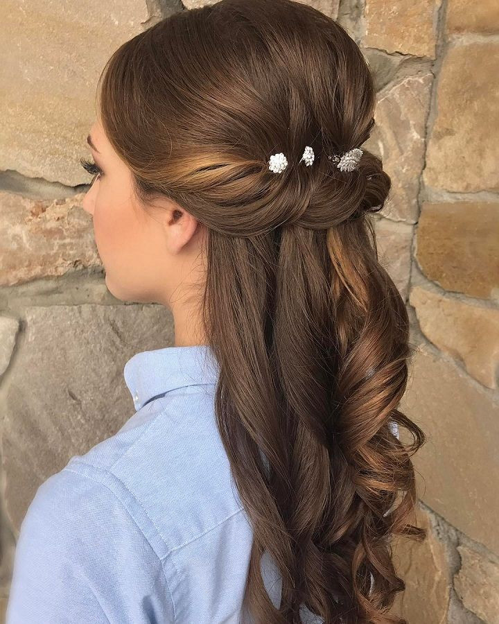 Partial Updo Hairstyles
 Pretty Half up half down wedding hairstyle partial updo