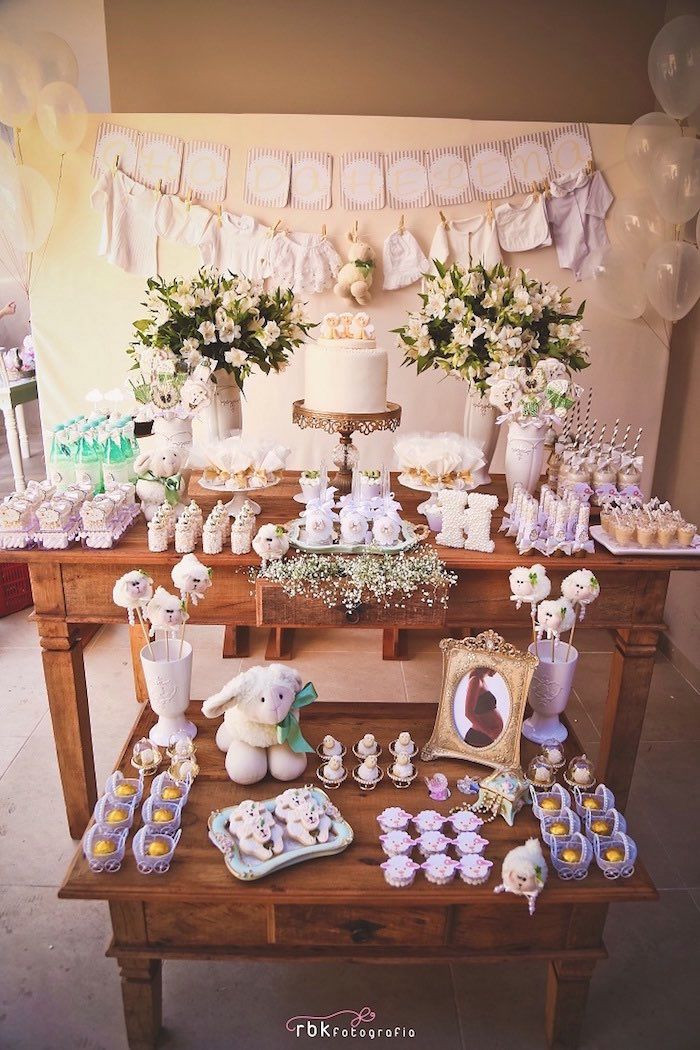 Party Decorations For Baby Shower
 Dessert Table from a Little Lamb Baby Shower via Kara s