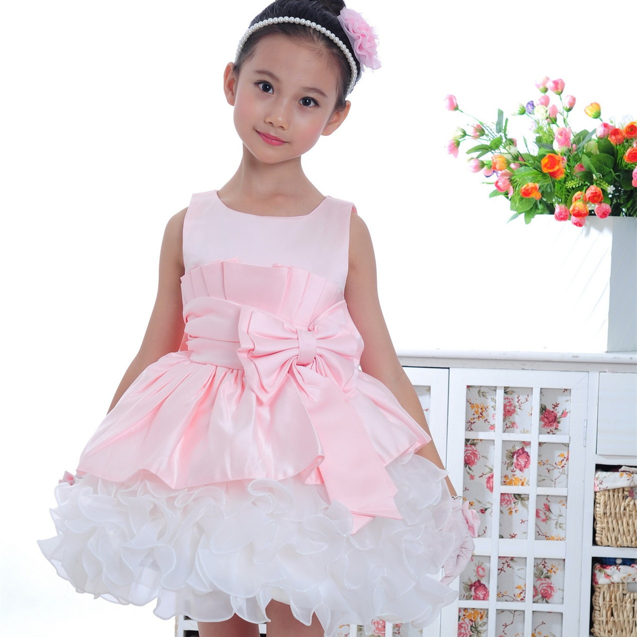 Party Dress For Girl Child
 Elegant pink sleeveless kids clothes formal baby girls