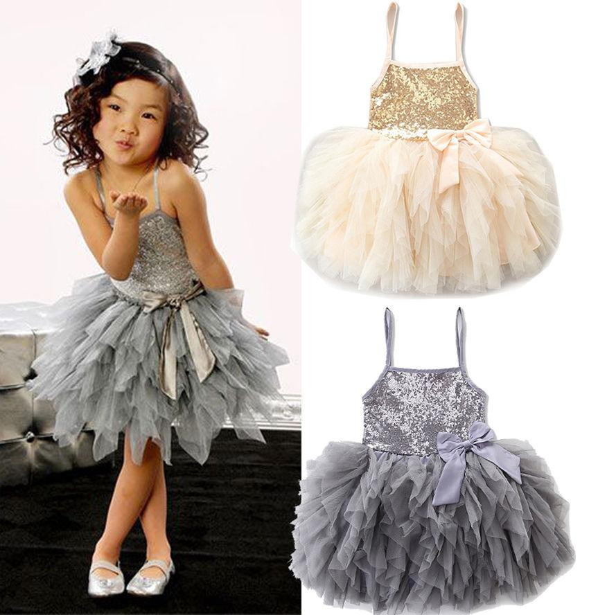 Party Dress For Girl Child
 2017 New Sequins Kids Girls Lace Tulle Bowknot Tutu Dress