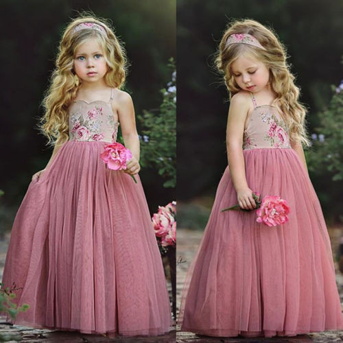 Party Dresses Baby Girl
 2018 New Style Princess Kids Girl Pink Lace Flower Strappy
