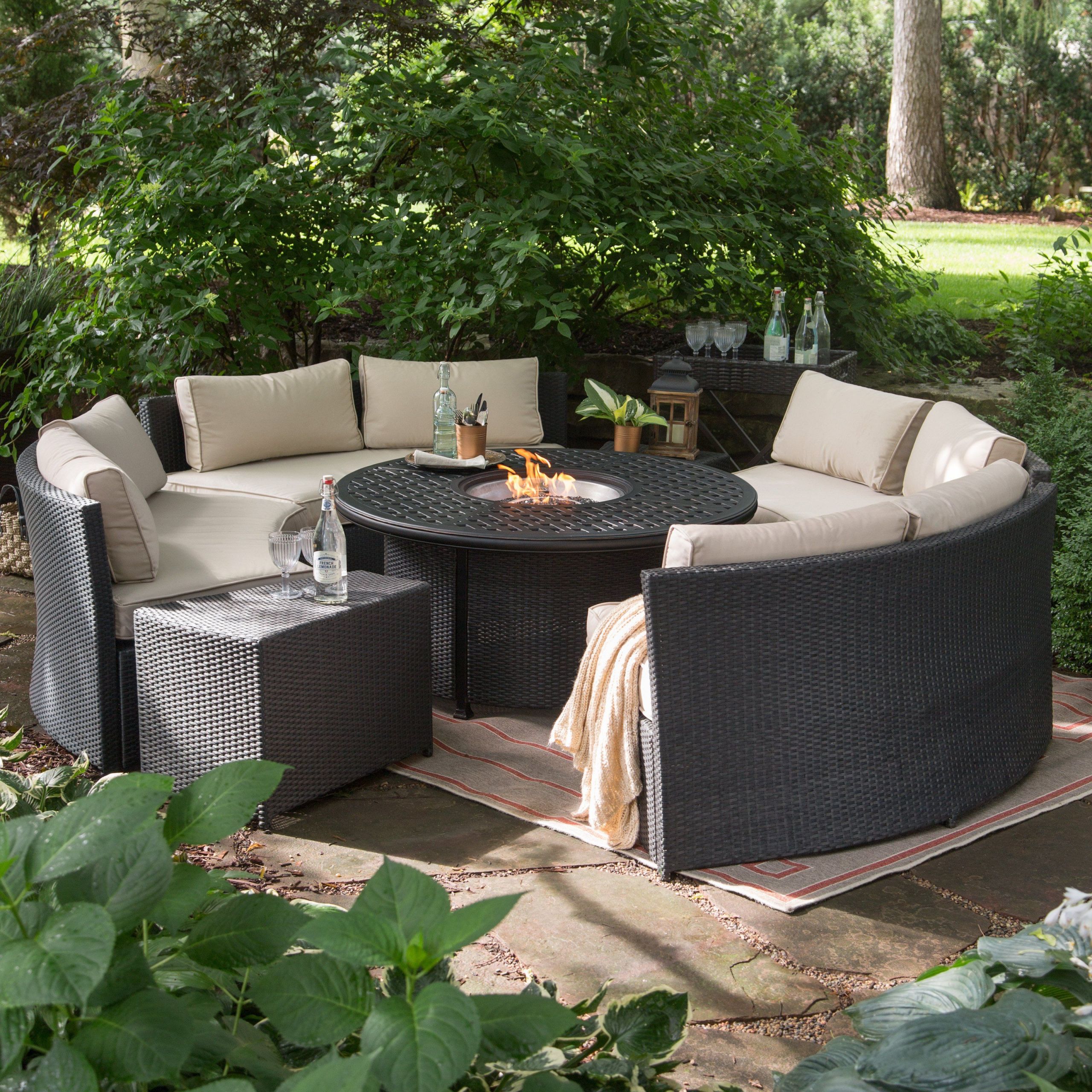 Patio Fire Pit Sets
 Belham Living Meridian Wicker Chat Set with Round Weave