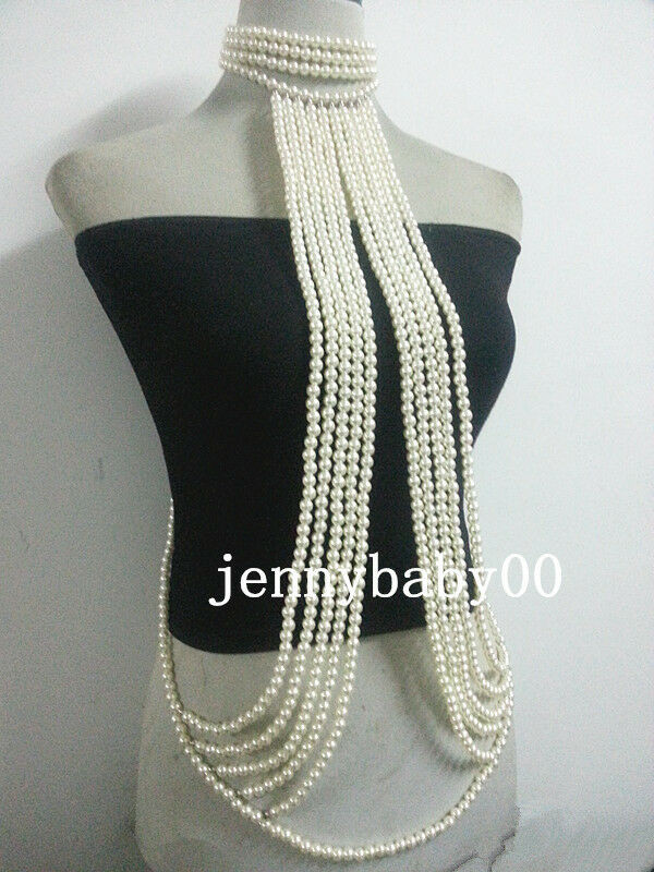 Pearl Body Jewelry
 2014 New Women Fashion Long White Pearl Necklace BODY