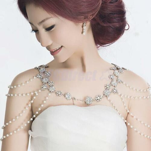 Pearl Body Jewelry
 Pair Wedding Bridal Crystal Diamante Pearl Shoulder Body