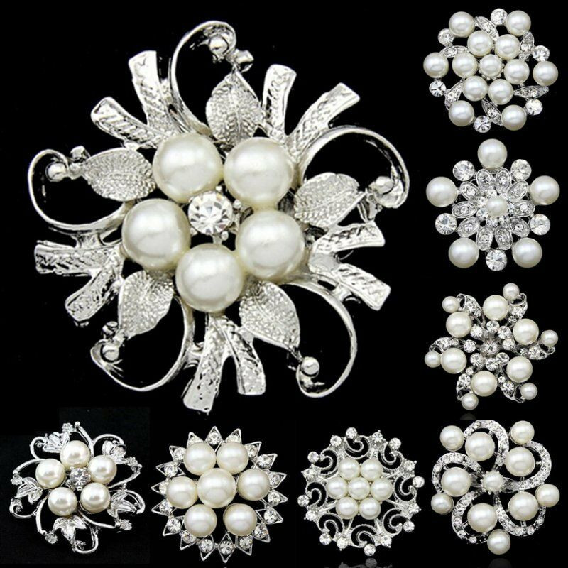 Pearl Brooches
 Beauty Vintage Pearl Rhinestone Crystal Flower Wedding