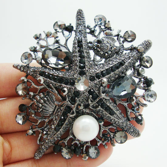 Pearl Brooches
 Vintage Unique Starfish Pearl Brooch Pin Pendant Black