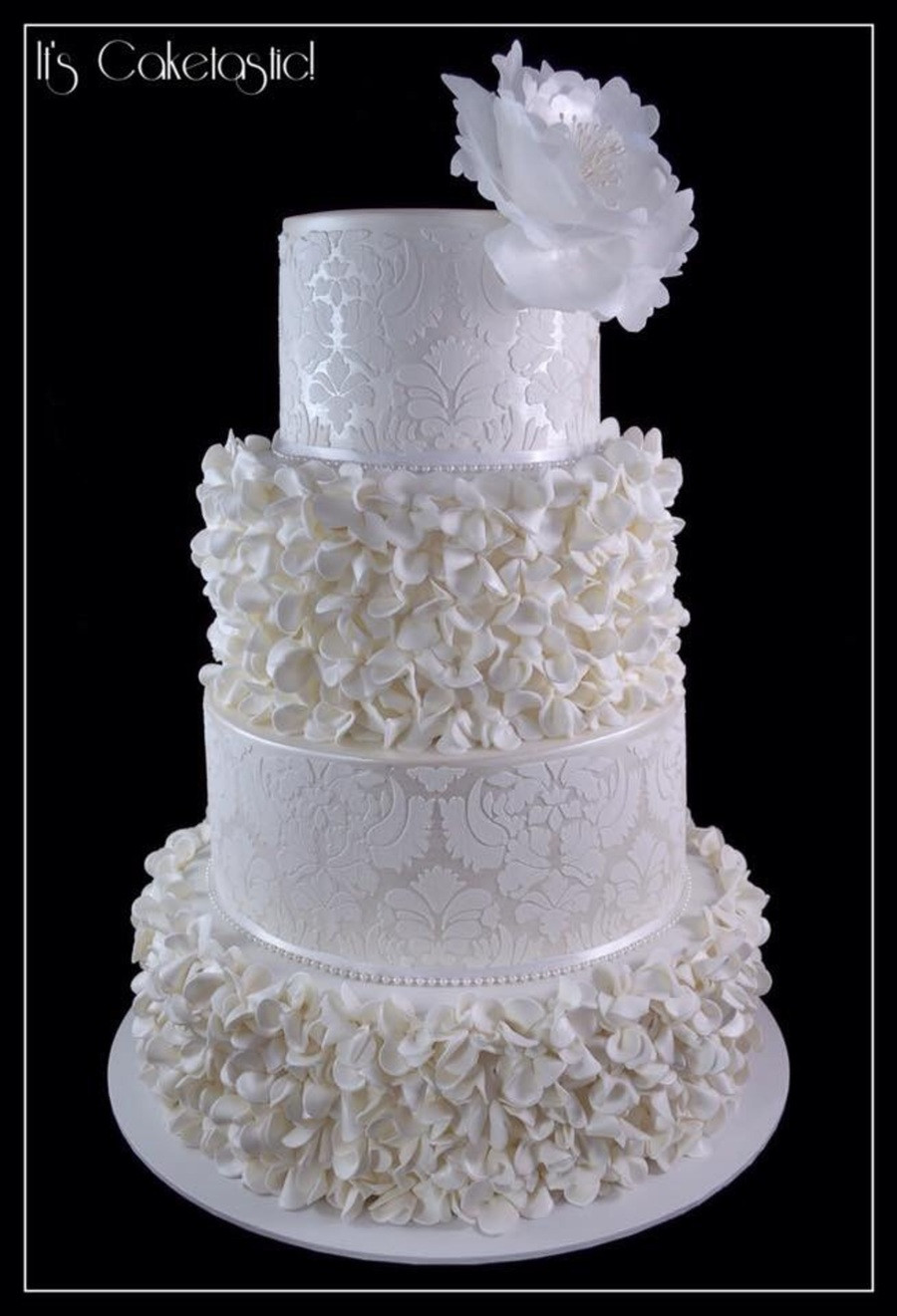 Pearl Wedding Cakes
 White And Pearl Wedding Cake With Ruffled Flowers