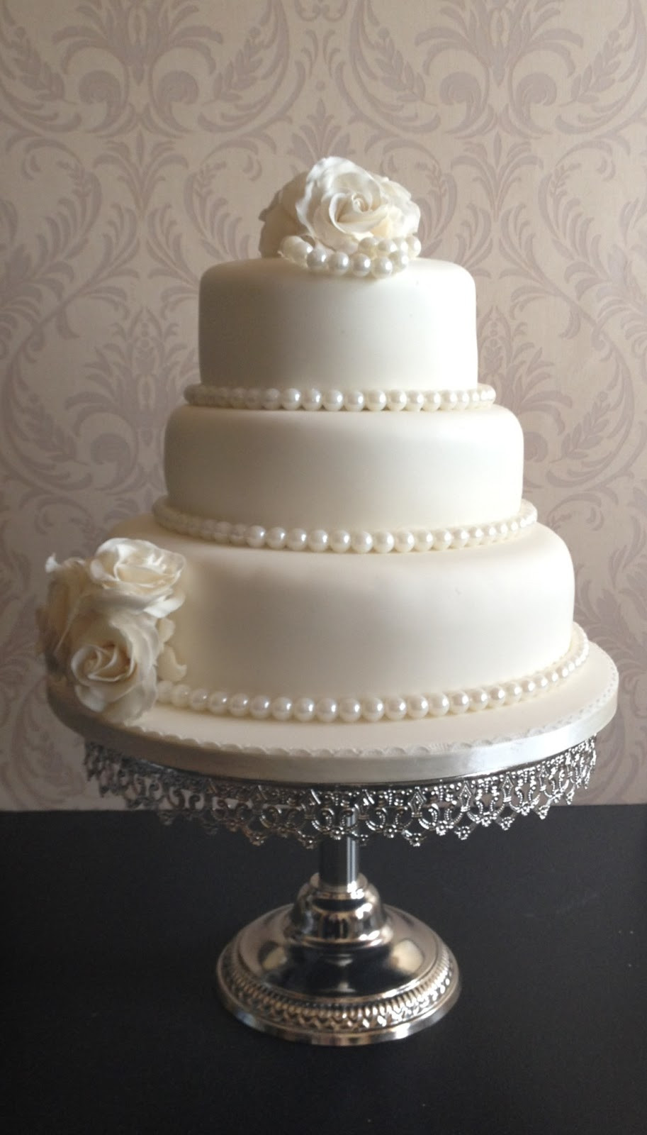 Pearl Wedding Cakes
 Carina s Cakes ROSES AND PEARLS WEDDING CAKE