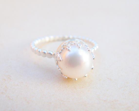 Pearl Wedding Ring Sets
 Pearl ring engagement ring silver ring pearl wedding ring
