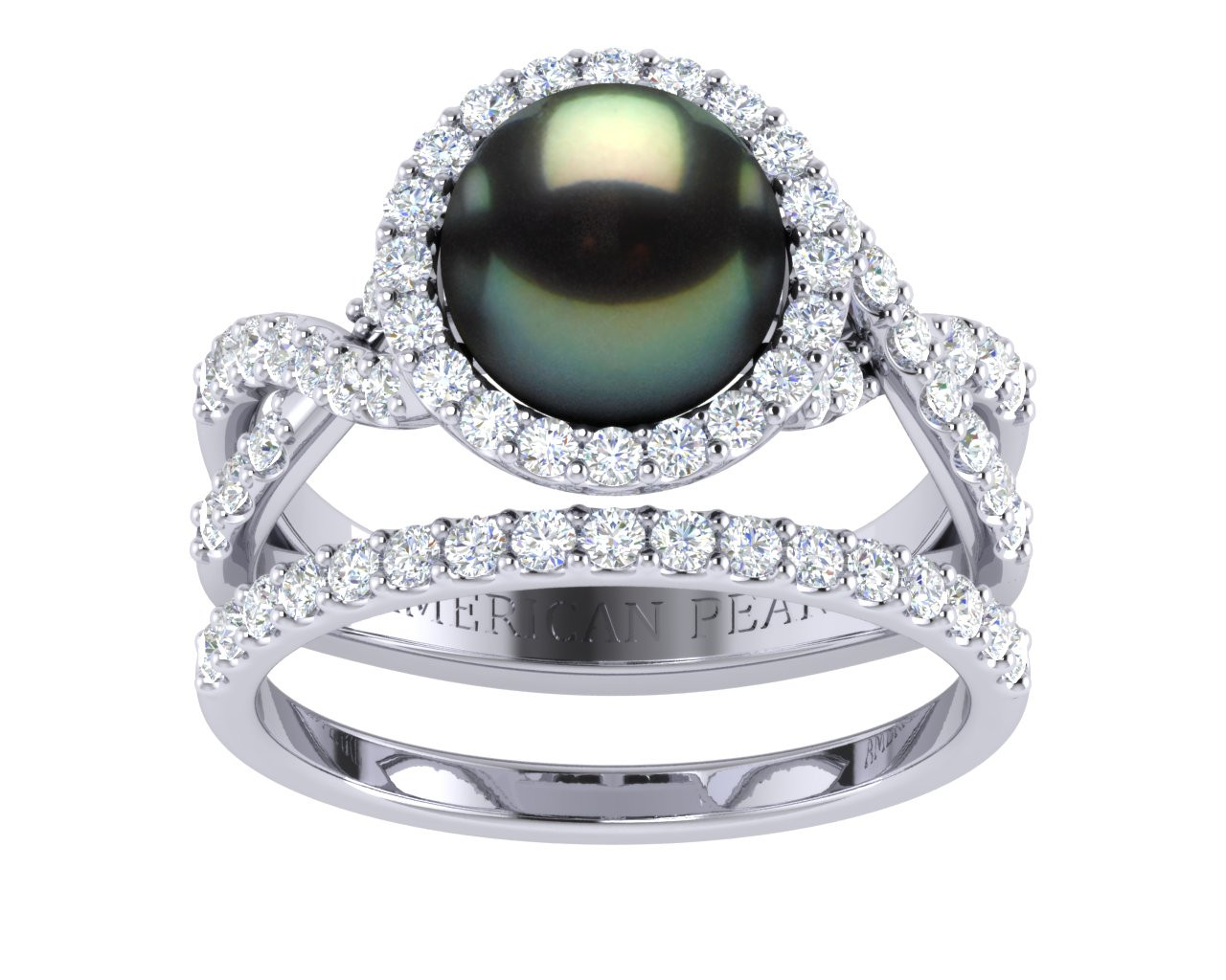 Pearl Wedding Ring Sets
 Tahitian Pearl Flow Engagement Ring & Wedding Band Set