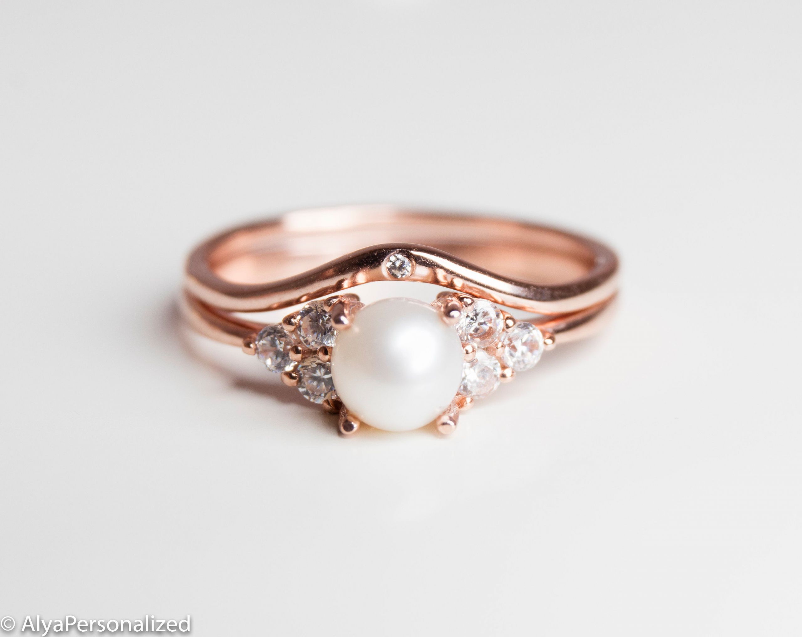 Pearl Wedding Ring Sets
 Rose Gold Engagement Ring Set Pearl Engagement Ring