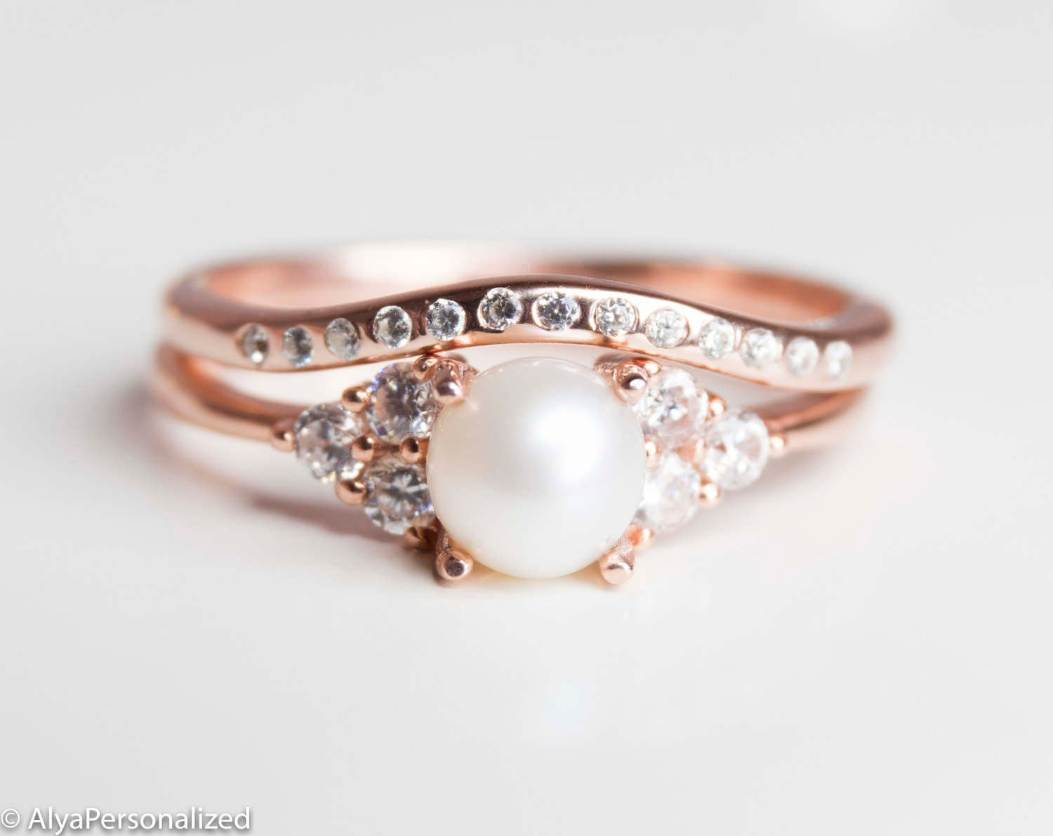 Pearl Wedding Ring Sets
 Rose Gold Wedding Ring Set Engagement Ring Set Vintage