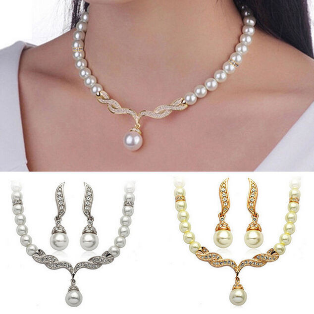 Pearl Wedding Ring Sets
 Crystal Rhinestone Earrings Necklace 2016 Jewelry Pearl