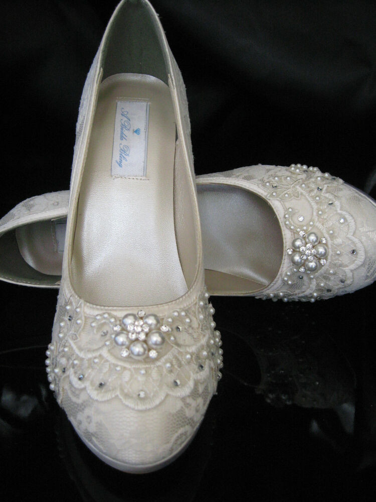 Pearl Wedding Shoes
 Lace Wedding Shoes Ivory Wedding Shoes with Lace Pearls
