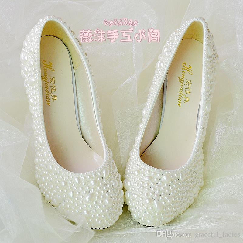 Pearl Wedding Shoes
 Handmade Pearl Wedding Shoes 2015 New Flat 4 5cm 8cm Heel