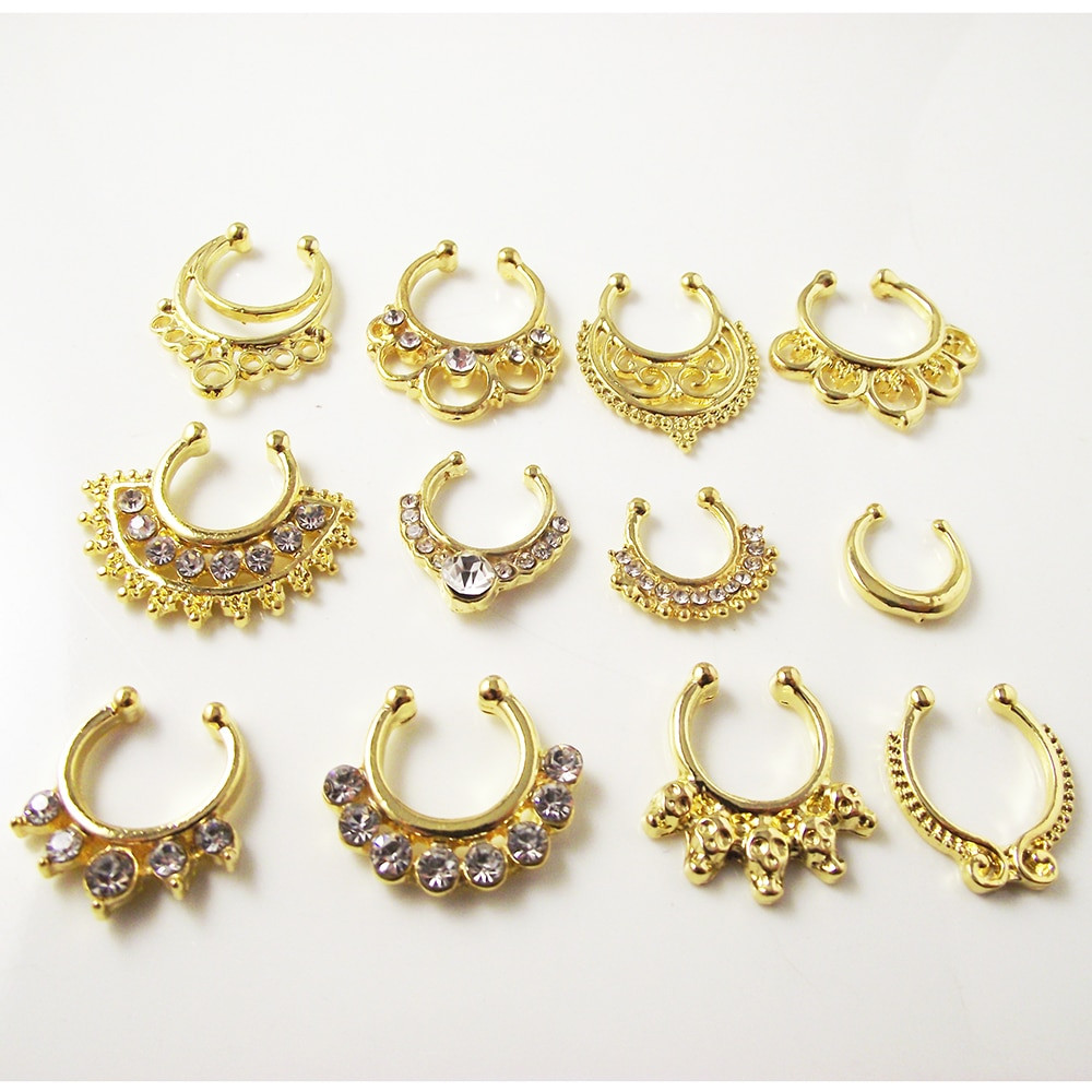 Peircings Body Jewelry
 1 Piece Gold Crystal Nose Ring Fake septum rings Piercing