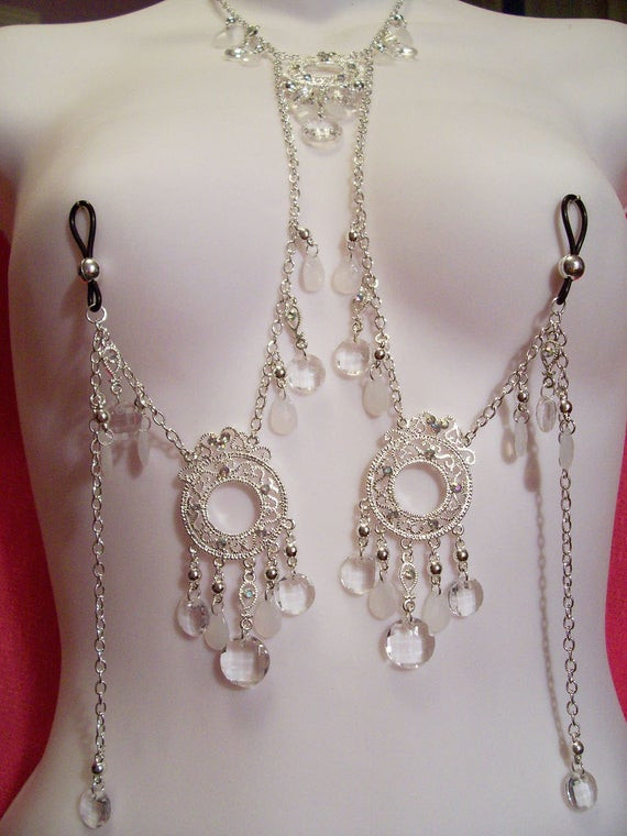 Peircings Body Jewelry Non Piercing Choker Nipple Chain Body Jewelry Set Wh...
