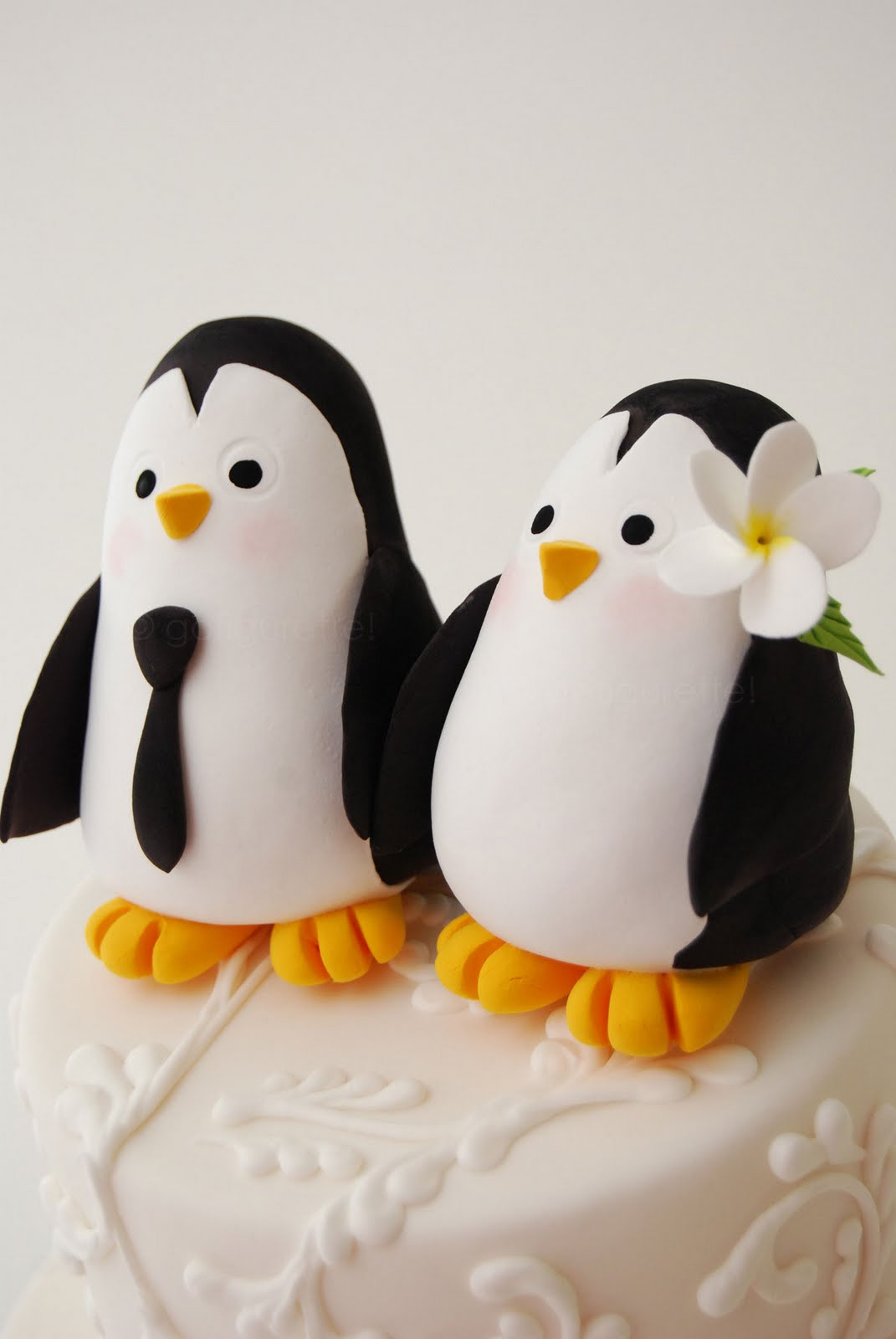 Penguin Wedding Cake Topper
 gofigurette Penguin Bride & Groom Cake Topper