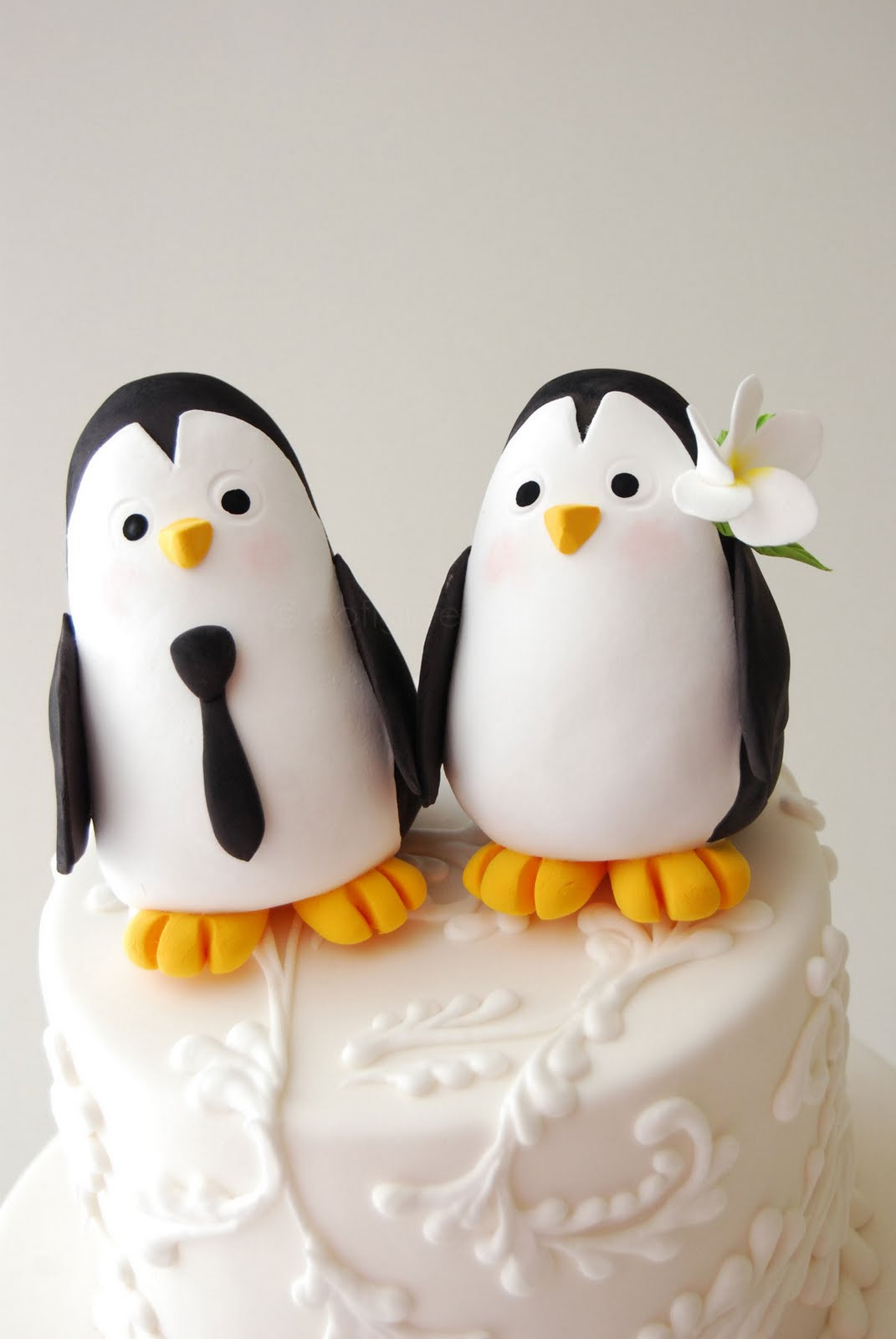 Penguin Wedding Cake Topper
 gofigurette Penguin Bride & Groom Cake Topper