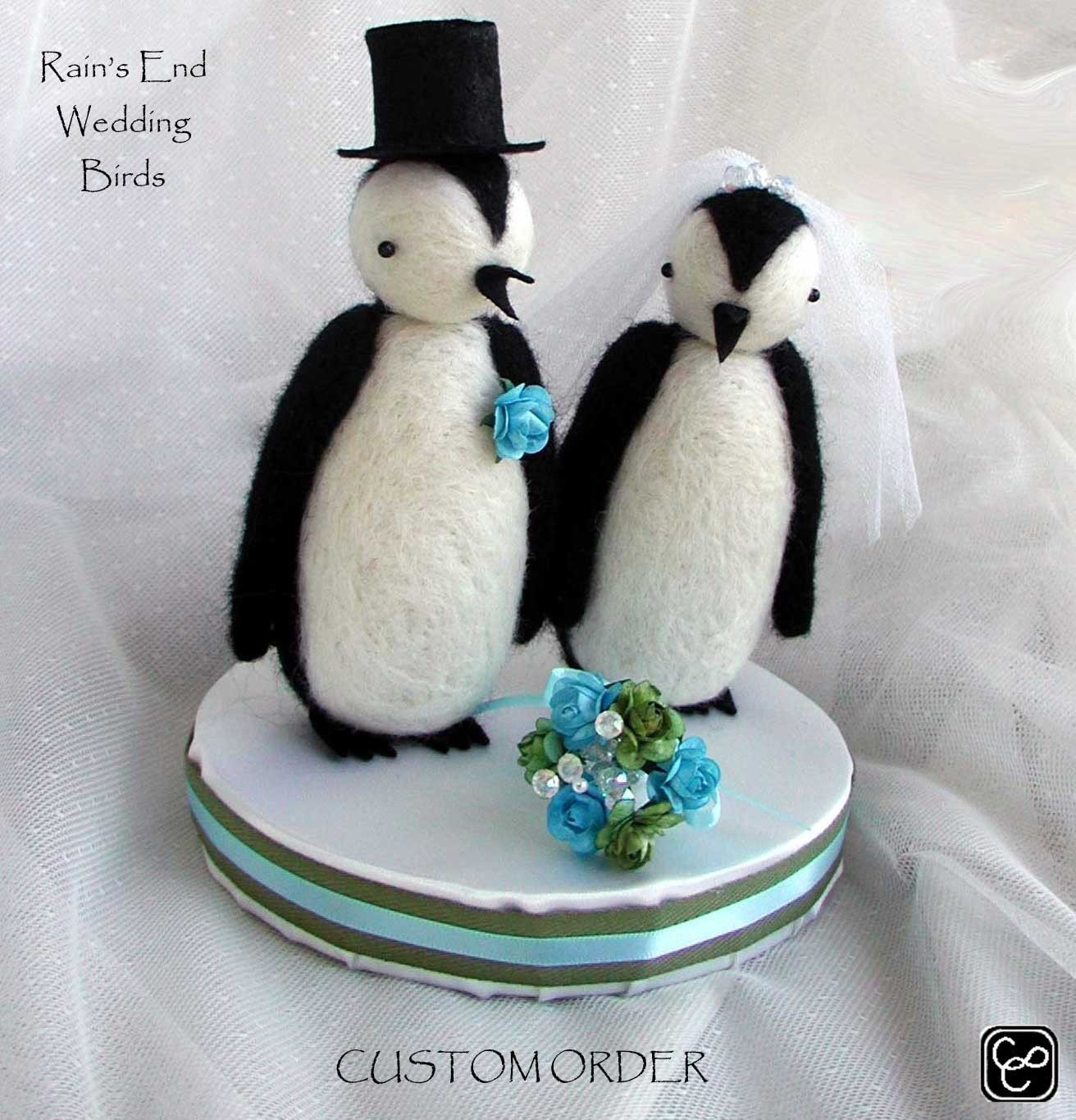 Penguin Wedding Cake Topper
 Custom Order Penguin wedding cake topper